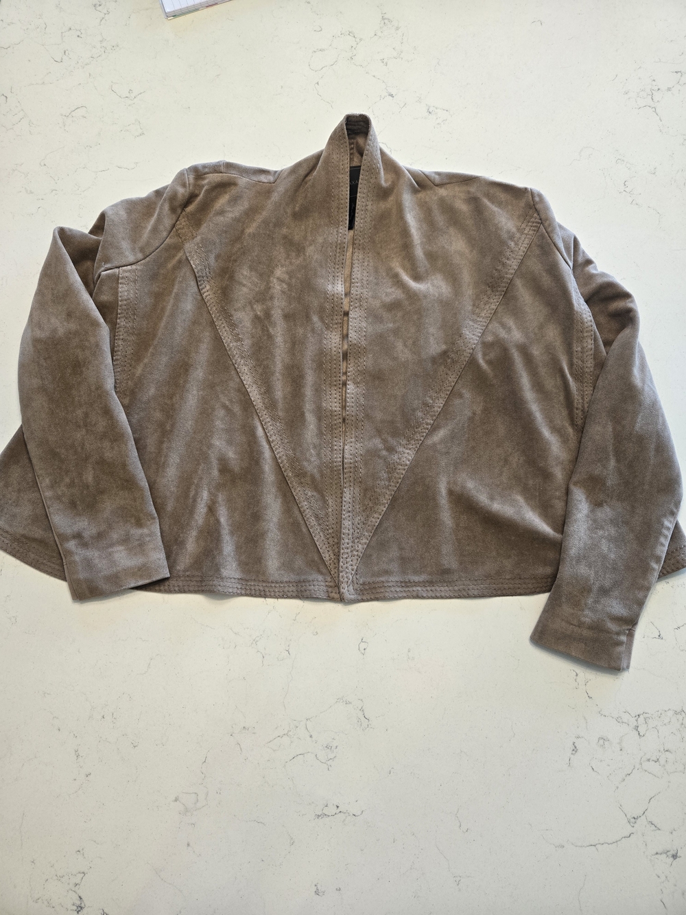 BCBGMaxAzria Taupe Faux Suede Draped Waterfall Crop Jacket Size Medium